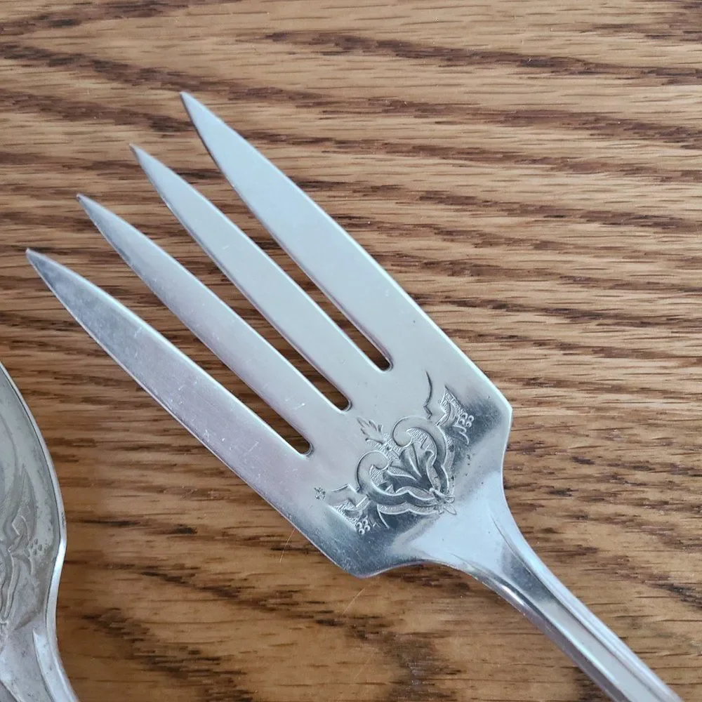 Vintage Wm. Rogers Princess Lady Doris Silver Plate Meat Fork and Serving Spoon